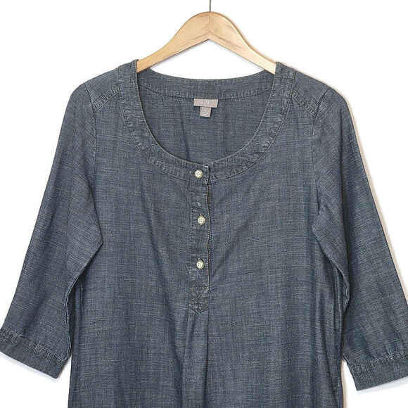 J Jill Linen Blend Chambray Blue Scoop Neck Midi Dress Relaxed Fit Casual Size S - Picture 2 of 12